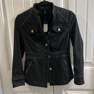 NWT White House Black Market Black Denim Jacket w/ Bronze Studded Hardware